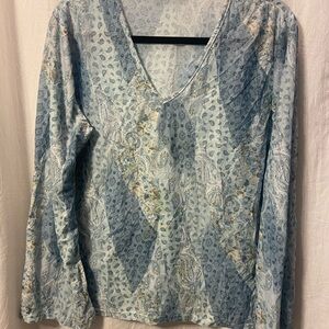 Elegant Light Blue Patterned Women's Blouse